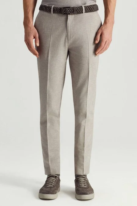 Pamuk Keten Karışım Açık Gri Yazlık Chino Pantolon