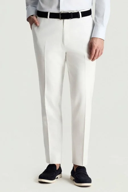 Pamuk Keten Karışım Beyaz Yazlık Chino Pantolon