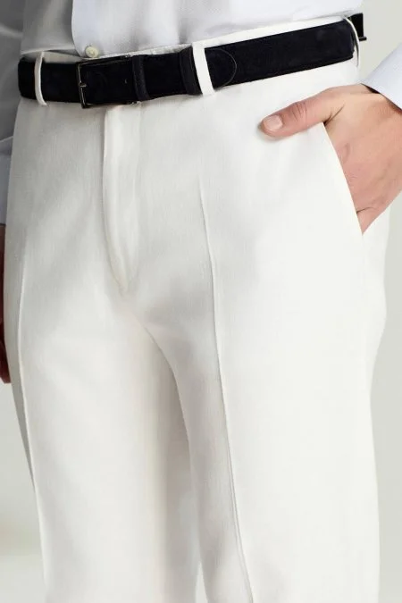 Pamuk Keten Karışım Beyaz Yazlık Chino Pantolon