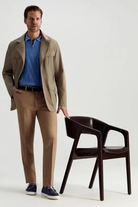 Pamuk Keten Karışım Kahverengi Yazlık Chino Pantolon