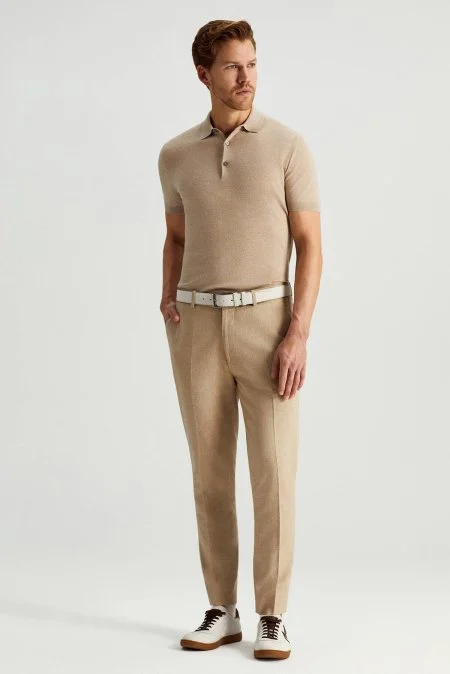 Pamuk Keten Karışım Kum Rengi Yazlık Chino Pantolon