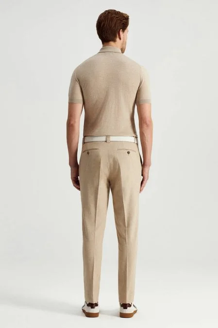 Pamuk Keten Karışım Kum Rengi Chino Pantolon