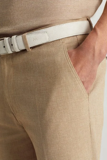 Pamuk Keten Karışım Kum Rengi Chino Pantolon