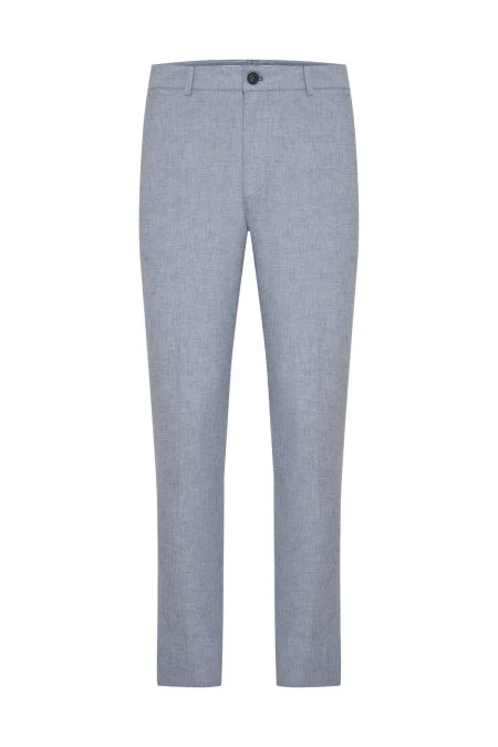 Pamuk Keten Karışım Orta Mavi Chino Pantolon