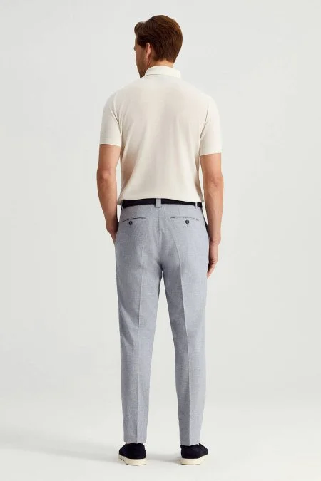 Pamuk Keten Karışım Orta Mavi Chino Pantolon