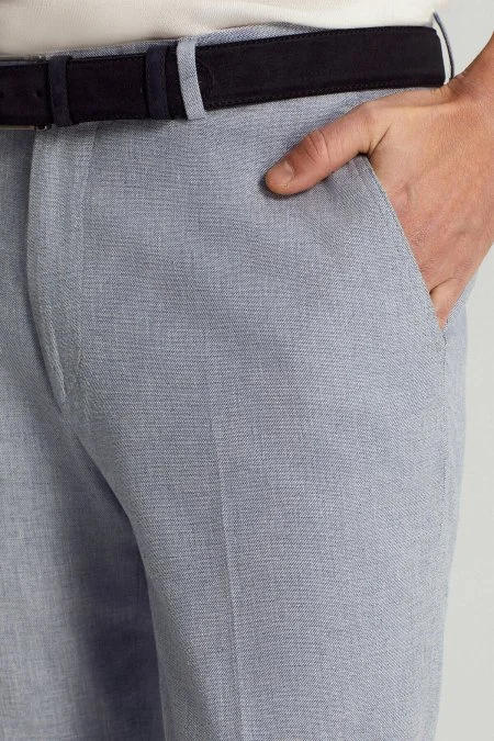 Pamuk Keten Karışım Orta Mavi Chino Pantolon