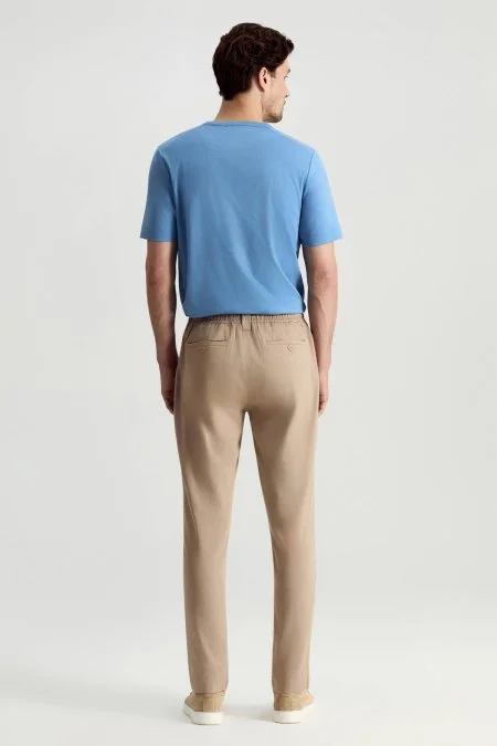 Pamuk Tencel Karışım Bej Rengi Relax Fit Yazlık Jogger Pantolon