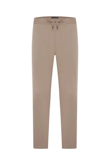 Pamuk Tencel Karışım Bej Rengi Relax Fit Yazlık Jogger Pantolon
