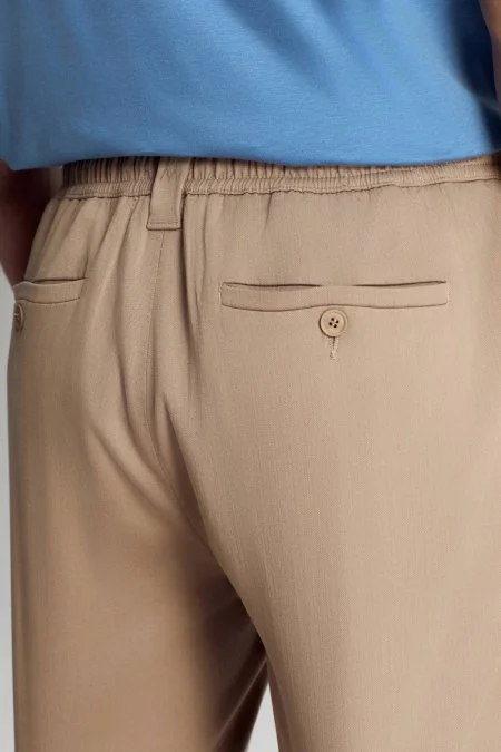 Pamuk Tencel Karışım Bej Rengi Relax Fit Yazlık Jogger Pantolon