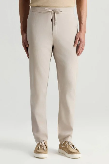 Pamuk Tencel Karışım Krem Relax Fit Yazlık Jogger Pantolon