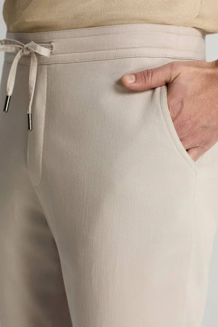 Pamuk Tencel Karışım Krem Relax Fit Yazlık Jogger Pantolon