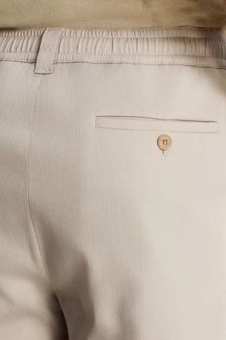 Pamuk Tencel Karışım Krem Relax Fit Yazlık Jogger Pantolon