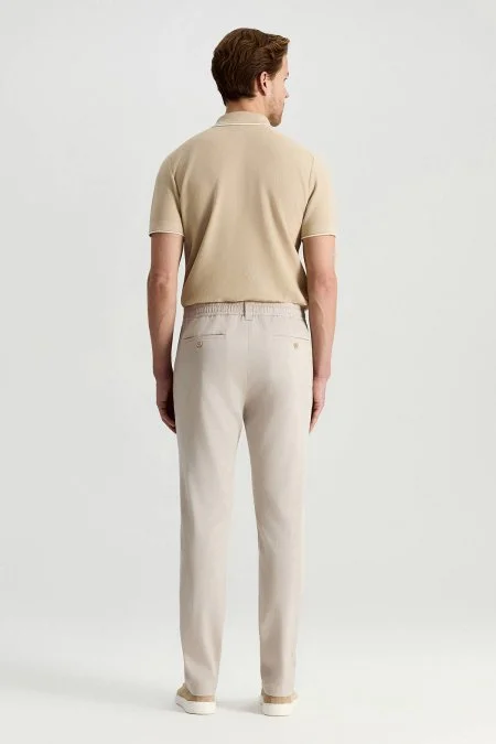 Pamuk Tencel Karışım Krem Relax Fit Yazlık Jogger Pantolon