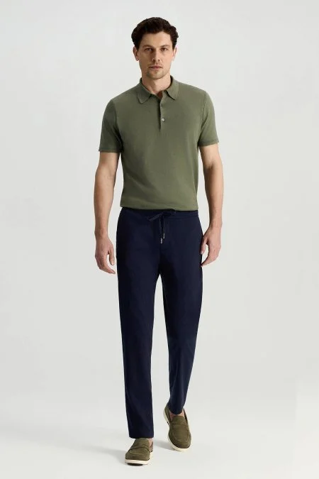 Pamuk Tencel Karışım Lacivert Relax Fit Yazlık Jogger Pantolon