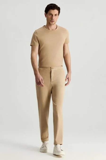 Pamuk Tencel Karışım Bej Relax Chino Pantolon