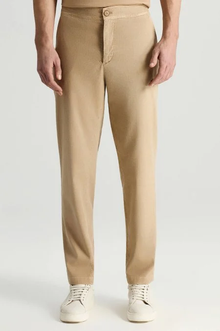 Pamuk Tencel Karışım Bej Relax Chino Pantolon