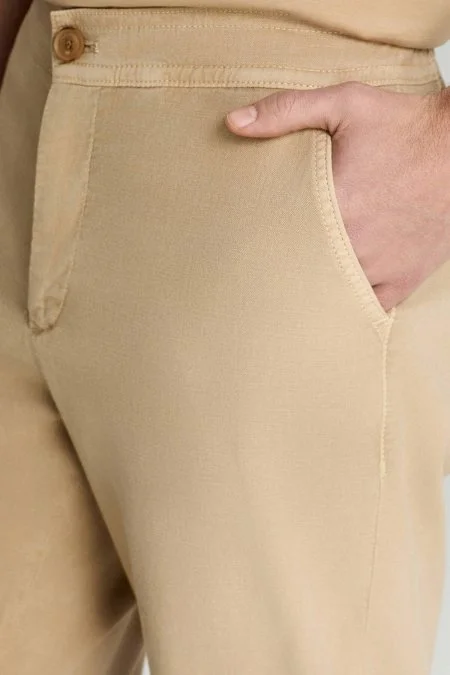 Pamuk Tencel Karışım Bej Relax Chino Pantolon