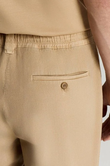 Pamuk Tencel Karışım Bej Relax Chino Pantolon