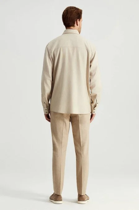 Pamuk Tencel Kumaş Metal Düğmeli Açık Bej Ceket Gömlek