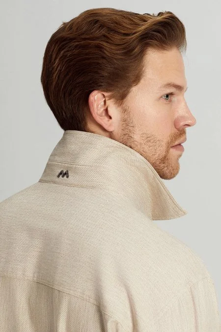 Pamuk Tencel Kumaş Metal Düğmeli Açık Bej Ceket Gömlek