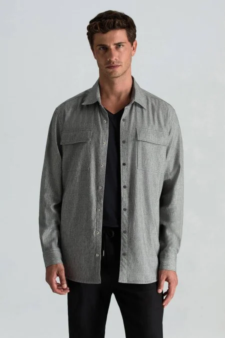Pamuk Tencel Kumaş Metal Düğmeli Antrasit Ceket Gömlek