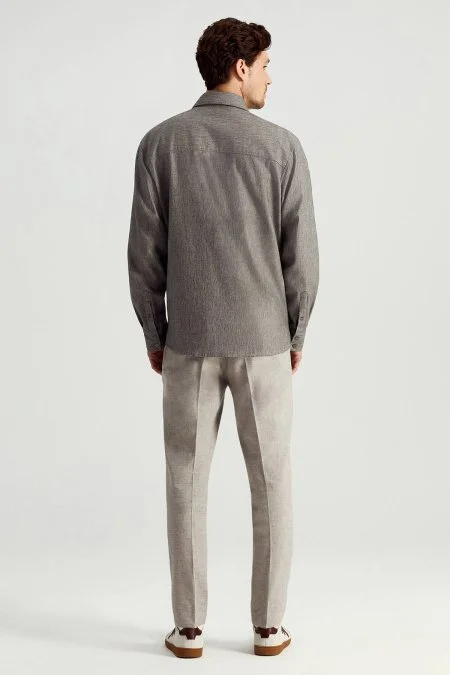 Pamuk Tencel Kumaş Metal Düğmeli Antrasit Ceket Gömlek