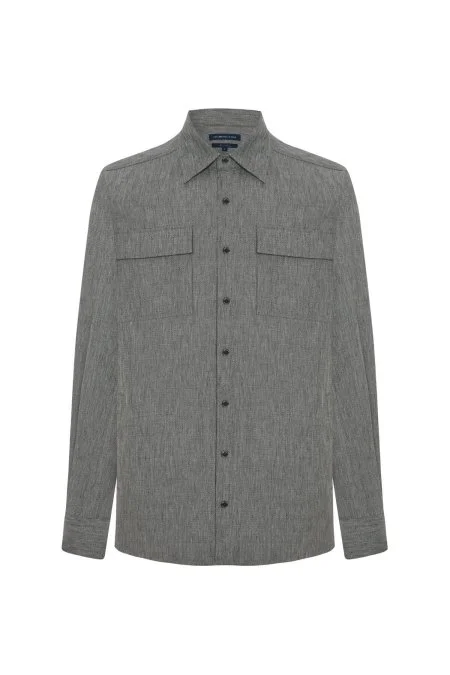 Pamuk Tencel Kumaş Metal Düğmeli Antrasit Ceket Gömlek