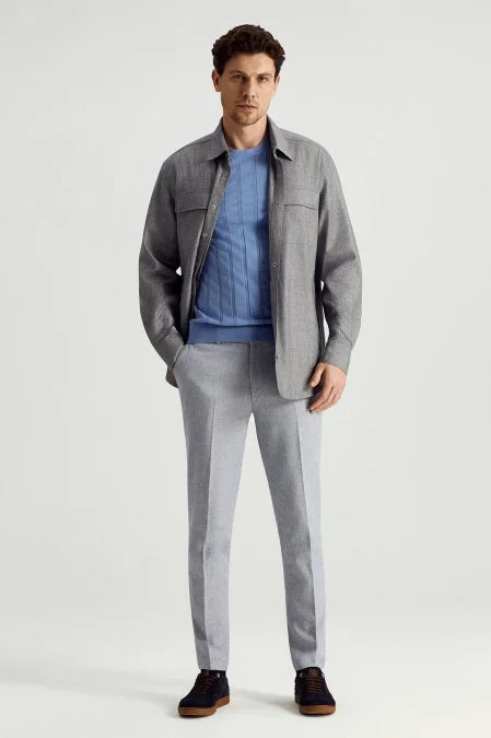 Pamuk Tencel Kumaş Metal Düğmeli Lacivert Ceket Gömlek