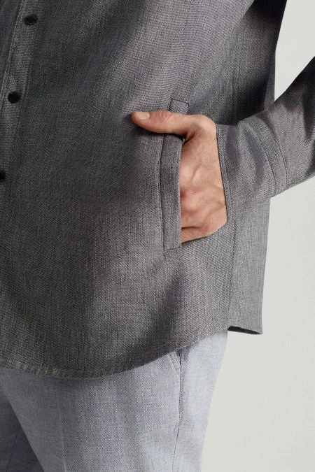 Pamuk Tencel Kumaş Metal Düğmeli Lacivert Ceket Gömlek