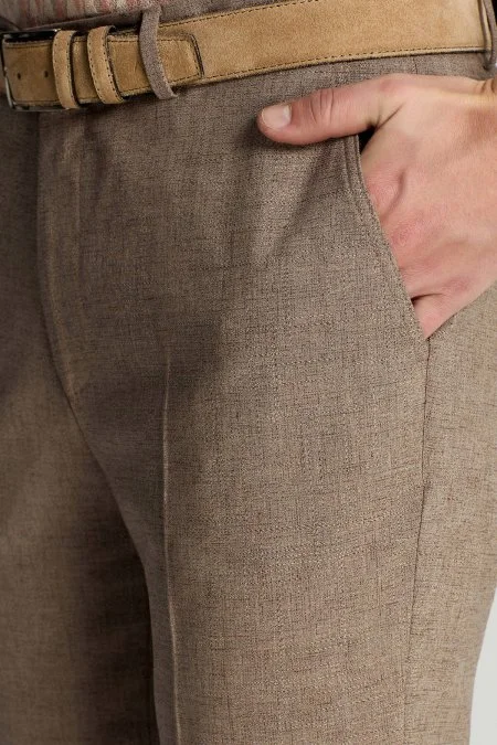 Pamuk Yün Karışım Kahverengi Chino Pantolon