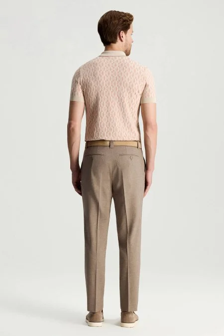 Pamuk Yün Karışım Kahverengi Chino Pantolon
