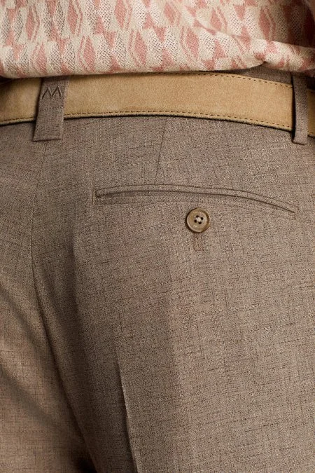 Pamuk Yün Karışım Kahverengi Chino Pantolon