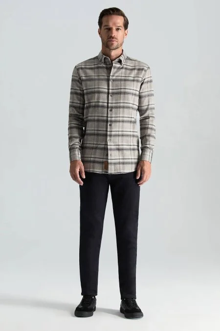 Pamuk Yün Karışım Ekose Desen Gri Gömlek Pamuk Yün Karışım Ekose Desen Gri Gömlek