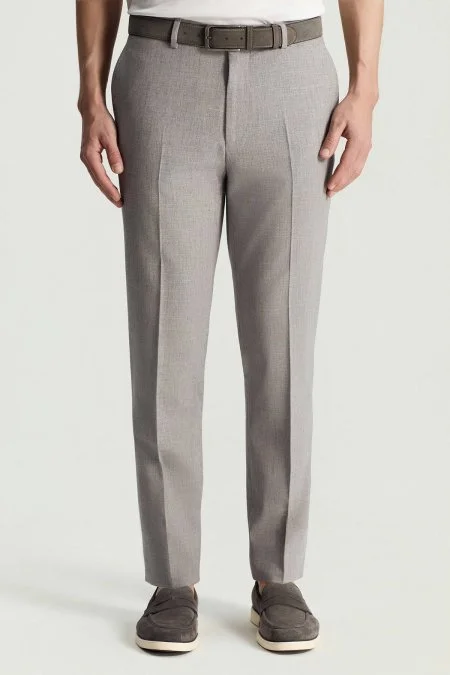 Pamuk Yün Karışım Gri Chino Pantolon