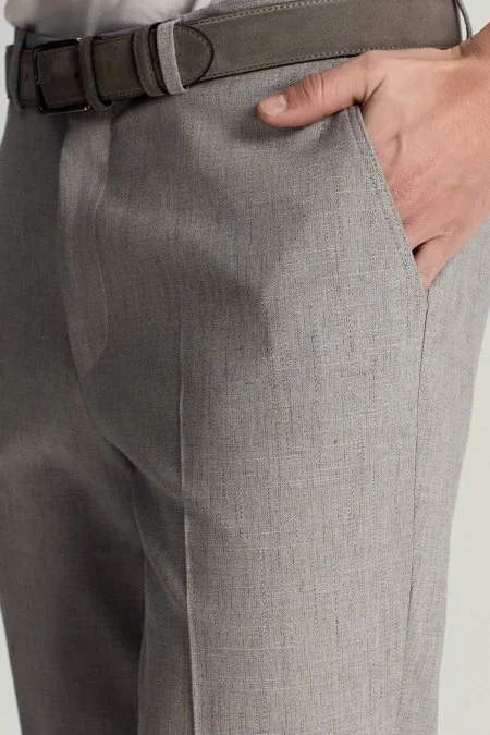 Pamuk Yün Karışım Gri Chino Pantolon