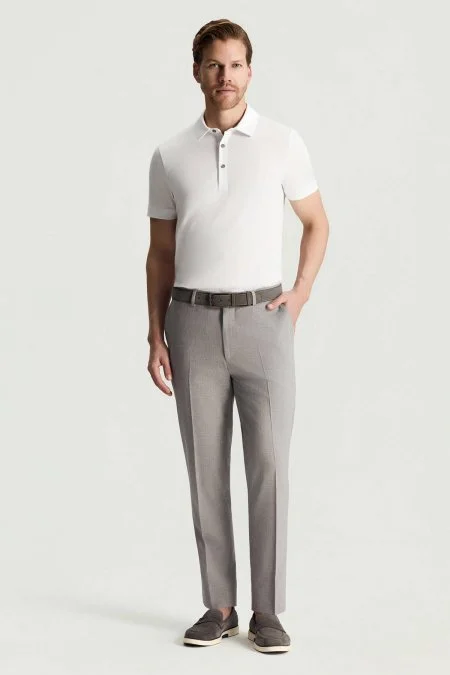 Pamuk Yün Karışım Gri Chino Pantolon