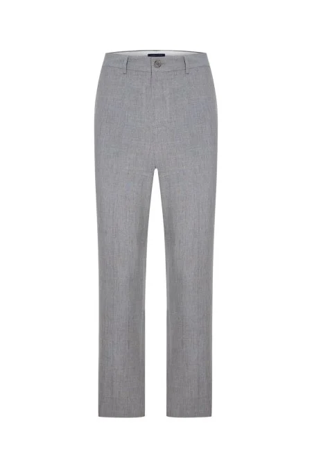 Pamuk Yün Karışım Gri Chino Pantolon