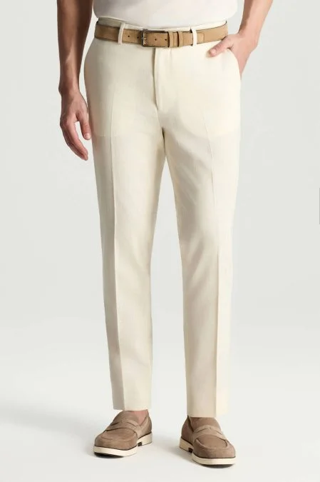 Pamuk Yün Karışım Krem Chino Pantolon
