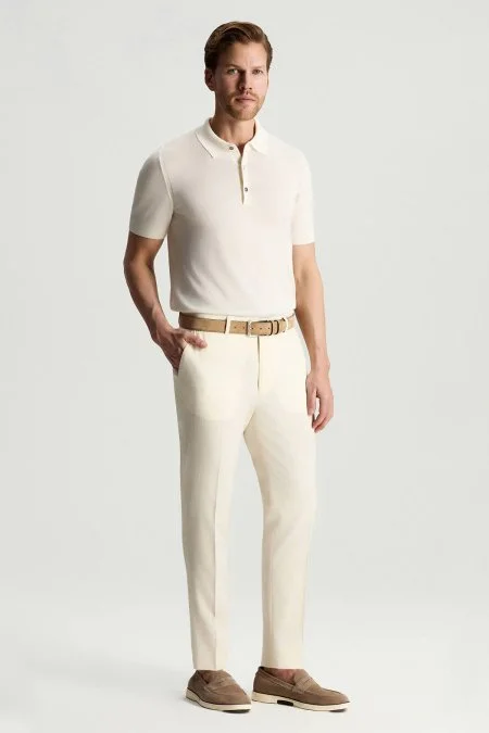 Pamuk Yün Karışım Krem Chino Pantolon