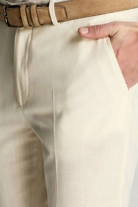 Pamuk Yün Karışım Krem Chino Pantolon
