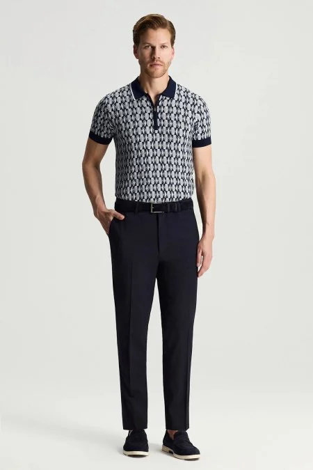 Pamuk Yün Karışım Lacivert Chino Pantolon