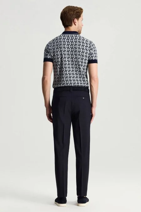 Pamuk Yün Karışım Lacivert Chino Pantolon