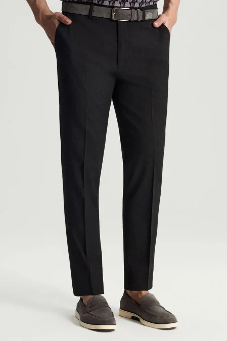 Pamuk Yün Karışım Siyah Chino Pantolon
