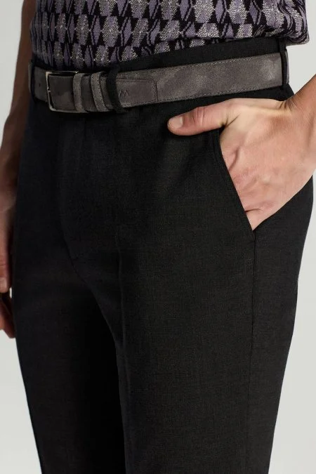 Pamuk Yün Karışım Siyah Chino Pantolon