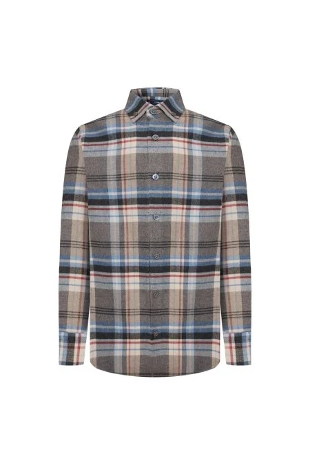 Pamuk Yün Karışım Desenli Mavi Çocuk Gömlek