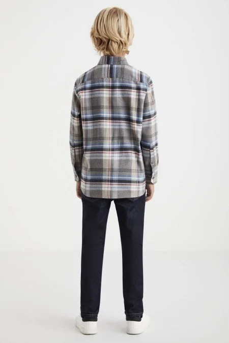 Pamuk Yün Karışım Desenli Mavi Çocuk Gömlek