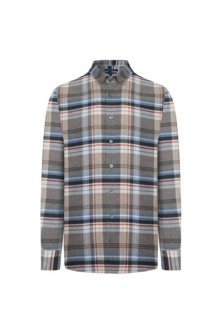 Pamuk Yün Karışımlı Desen Mavi Gömlek