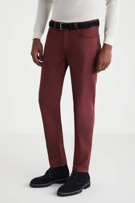 Pamuklu 5 Cep Bordo Pantolon