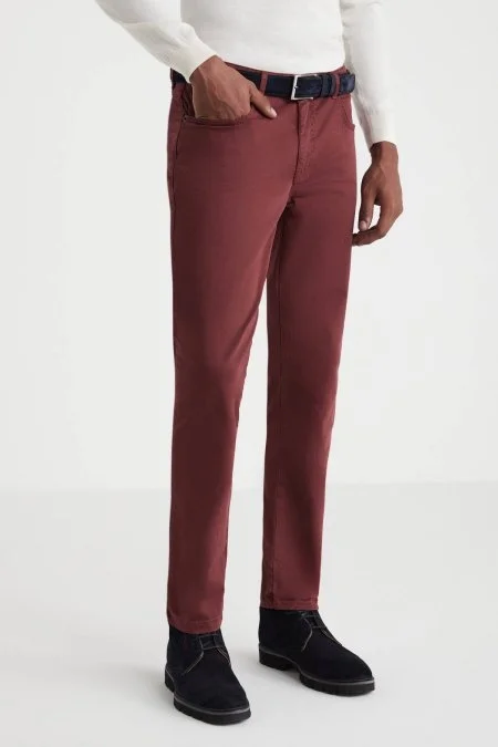 Pamuklu 5 Cep Bordo Pantolon