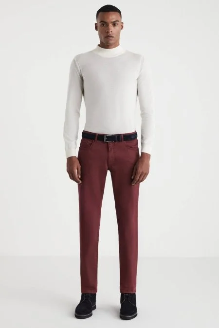 Pamuklu 5 Cep Bordo Pantolon